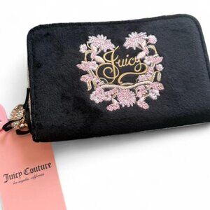 Juicy Couture Liquorice Black Velour Be Classic II Wallet with Gold Heart Charm